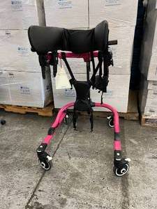 lot 24 image: WOW Like NEW Rifton Pacer Walker Gait Trainer with Manual - Fully Loaded With The Extras 200 lbs. Weight Capacity - Pink