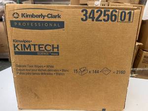 lot 34 image: 1 Case (2160 wipes) NEW Kimberly-Clark Professional 34256 144-Pack Kimtech Science Kimwipes Delicate Task Wipers - White 