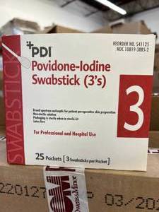 lot 53 image: MSRP $400  1 Case (10 each) NEW PDI S41125 25-Pack Non-Sterile Solution Latex-Free Povidone-Iodine Swabstick 3s - Broad Spectrum Antiseptic for Patient Pre-Operative Skin Preparation