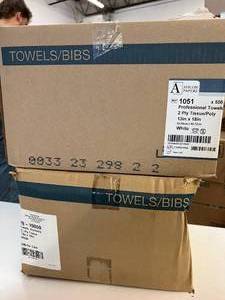 lot 62 image: NEW Tidi Avalon Papers 1051 2-Ply TissuePoly Professional Towels and 1 Case McKesson 18-10860 3-Ply Tissue Economy Towels - White 13 x 18 