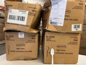 lot 63 image: 4 Cases (1000 each per case) NEW Dart S6BW Style Setter Bulk Pack Spoons - Medium Weight White (open box)