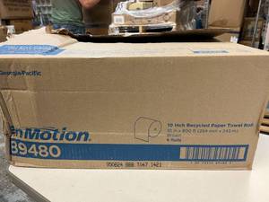 lot 74 image: 1 Case (6 each) NEW Georgia-Pacific 89480 10 x 800 ft. EnMotion&nbspRecycled Paper Towel Rolls - Brown - Box Has Damage