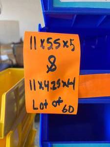 lot 80 image: Lot of 60 Mixed Size Item Supply Storage & Organization Akro Bins - Hangs On Walls & Perfect For Cart Drawers - These bins reduce manufacturers storage space by 50% Good Condition 11 x 5.5 x 5 & 11 x 4.25 x 4
