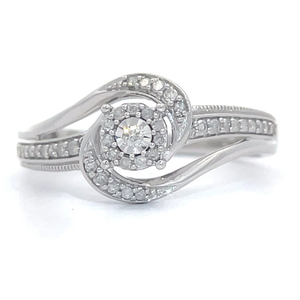 lot 17 image: 0.25 Carat Natural Diamond Curved Bypass Swirl Ring in White Gold VIDEO