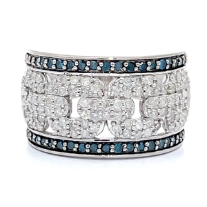 lot 24 image: 1.00 Carat Fancy Blue & White Natural Diamond Chain Link Pave Ring VIDEO