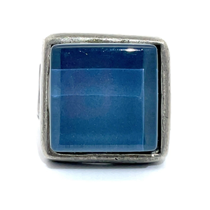 lot 41 image: Statement Square Periwinkle Glass Chalcedony Artisan Designer Ring