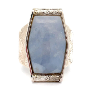 lot 42 image: Elongated Hexagon Larimar Textured Sunshine Artisan Hammered Ring