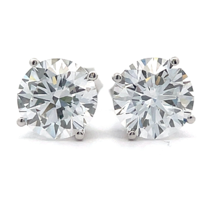 lot 1 image: 3 Carat Diamond Round Brilliant Classic Solitaire Stud Earrings in 14k White Gold VIDEO