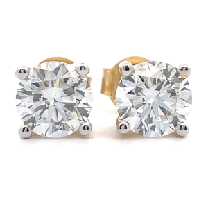 lot 4 image: 2 Carat Diamond Round Brilliant Cut Solitaire Stud Earrings in 14k Yellow Gold VIDEO