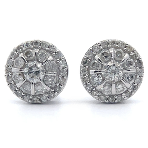 lot 9 image: 1.00 Carat Natural Diamond Round Cluster Stud Earrings in White Gold VIDEO