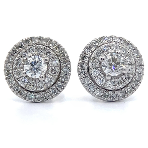 lot 11 image: 1.00 Carat Diamond Round Halo Pinwheel Cluster Stud Earrings in White Gold VIDEO
