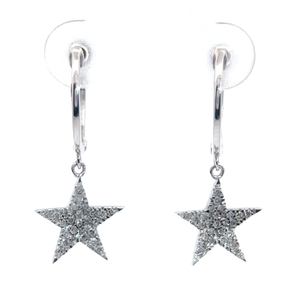 lot 21 image: 0.25 Carat Natural Diamond Lucky Star Dangle Charm Small Hoop Earrings in White Gold w Retail Tag $995