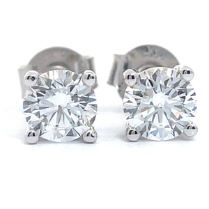 lot 33 image: 1.00 Carat Diamond Classic Round Solitaire Stud Earrings in 14k White Gold