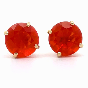 lot 35 image: Round Mandarin Garnet Solitaire Stud Earrings in 14k Yellow Gold