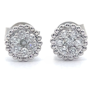 lot 37 image: 0.25 Carat Diamond Round Cluster Beaded Halo Stud Earrings