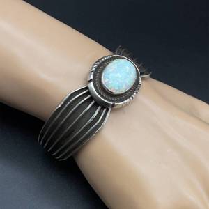 lot 5 image: 10 Carat Opal Southwest Trademark Designer L. James Cuff Bracelet