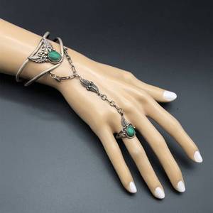 lot 15 image: Vintage Gothic Style Malachite Harness Cuff Bracelet & Connected Ring