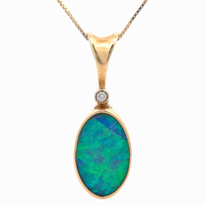 lot 3 image: Designer Kabana Opal & Diamond Oval Pendant in 14k Yellow Gold