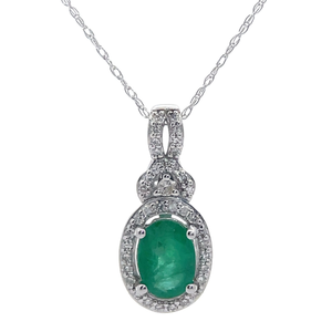 lot 7 image: Oval Emerald & Natural Diamond Halo Infinity Love Knot Pendant Necklace in 14k White Gold