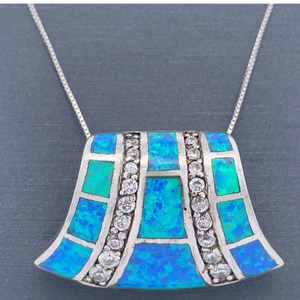 lot 32 image: Tiled Opal Inlay & White Stone Scrolling Slide Pendant