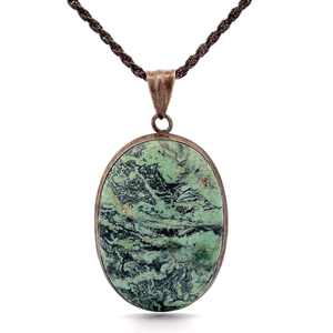 lot 38 image: Natural Mint Green Forest Jasper Oval Pendant