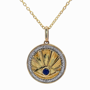 lot 43 image: Diamond Evil Eye Medallion Sunset Pendant Necklace