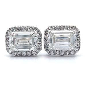 lot 0F image: High Grade 3.32 Carat Emerald Cut Diamond Earrings with Diamond Halos in 14k White Gold w IGI Reports $6,600 Retail VIDEO