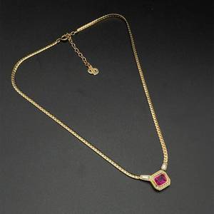 lot 22O image: Vintage 1980s Christian Dior Authentic Designer Gold Vintage 17 to 18 Necklace with Red Stone $550