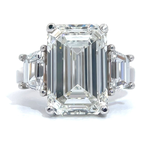 lot 2A image: Brand New 9.44 Carat Diamond Emerald Cut & Trapezoid Three-Stone Ring in 14k White Gold - with IGI Report & Free Appraisal $23,899 Retail VIDEO