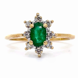 lot 37A image: Oval Emerald & Natural Diamond Petite Cluster Ring in Yellow Gold