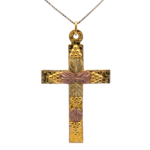 lot 37D image: Black Hills Gold Cross Pendant in Tri-Color Gold