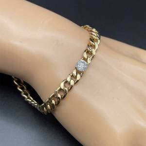 lot 20C image: 0.98 Carat Natural Diamond Solitaire Beveled Curb Chain Bracelet in 14k Yellow Gold $5,586 Appraisal Included VIDEO