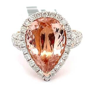 lot 8B image: Elegant 4.80 Carat Morganite & Natural Diamond Halo Pear Ring in 14k Rose Gold $11,370 Appraisal Included VIDEO