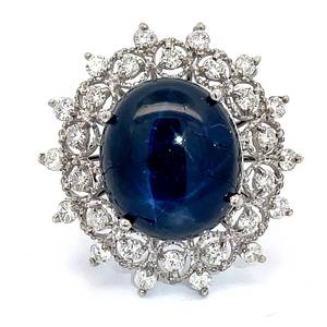 lot 8C image: NEW 15.20 Carat Star Sapphire & Natural Diamond Halo Cluster Ring in 14k White Gold $12,863 Appraisal Included VIDEO