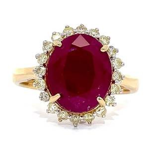 lot 16B image: 5.93 Carat Natural Unheated Ruby & Natural Diamond Halo Ring in 14k Yellow Gold $7,390 Appraisal Included VIDEO