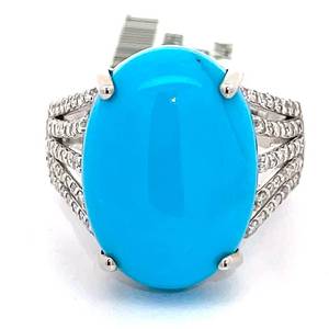 lot 20B image: Custom-Made 10.89 Carat Turquoise & Natural Diamond Multi-Band Split Shank Ring in 14k White Gold $5,760 Appraisal Included VIDEO