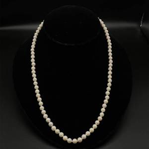 lot 56B image: 6mm White Cultured Pearl Single Strand Necklace w 14k Gold Filigree Clasp