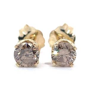 lot 49B image: 0.40 Carat Fancy Champagne Diamond Round Solitaire Stud Earrings in 14k Yellow Gold