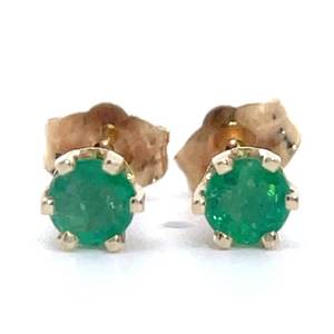 lot 50B image: 0.50 Carat Emerald Round Solitaire Stud Earrings in 14k Yellow Gold