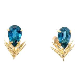lot 51B image: Enchanting Blue Topaz Raindrop Flower Stud Earrings in 14k Yellow Gold