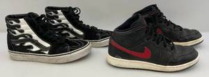 lot 32 image: Vintage Pre- Loved  NIKE AIR JORDANS Size 6 Youth & Vintage VANS Sk-8 Hi Flame Unisex Shoes Size 6.5