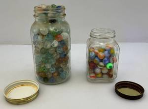 lot 81 image: Vintage Marbles In Jars (Some Glow Under UV Light)