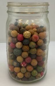 lot 6 image: 1800s Clay Marbles In Jar Some Shooters