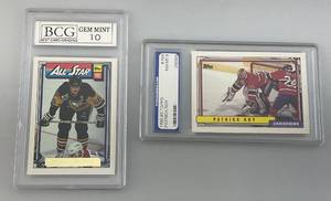 lot 118 image: BCG GEN MINT 10 Mario Lemiex & 1992-93 Grade 8 Patrick Roy Hockey Cards