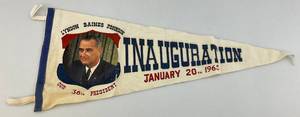 lot 162 image: RARE Vintage Lyndon Baines Johnson 36th President INAUGURATION Pennant 12 x 28