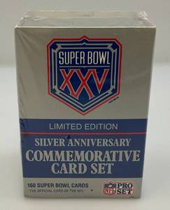 lot 172 image: Super Bowl XXV Limited Edition Silver Anniversary Commemorative NFL Card Set (Factory Sealed)