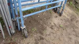 lot 3 image: (2) Sets of Scaffolding With (4) Cross Braces, (2) Aluminum Planks and (4) Wheels