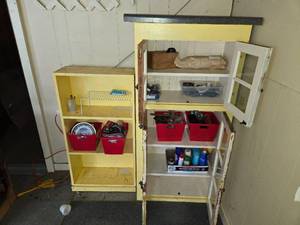 lot 2 image: Vintage Cabinet and Book Shelf and Contents - See Pics for Dimensions