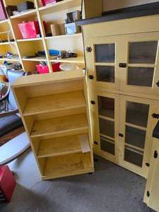 lot 4 image: Vintage Cabinet and Book Shelving Units Cabinet is 28W 61H