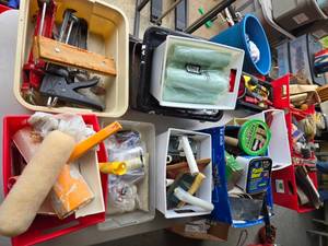 lot 32 image: HUGE Lot of Painting and Painting Related Tools and Supplies - Brushes, Rollers, Scrapers